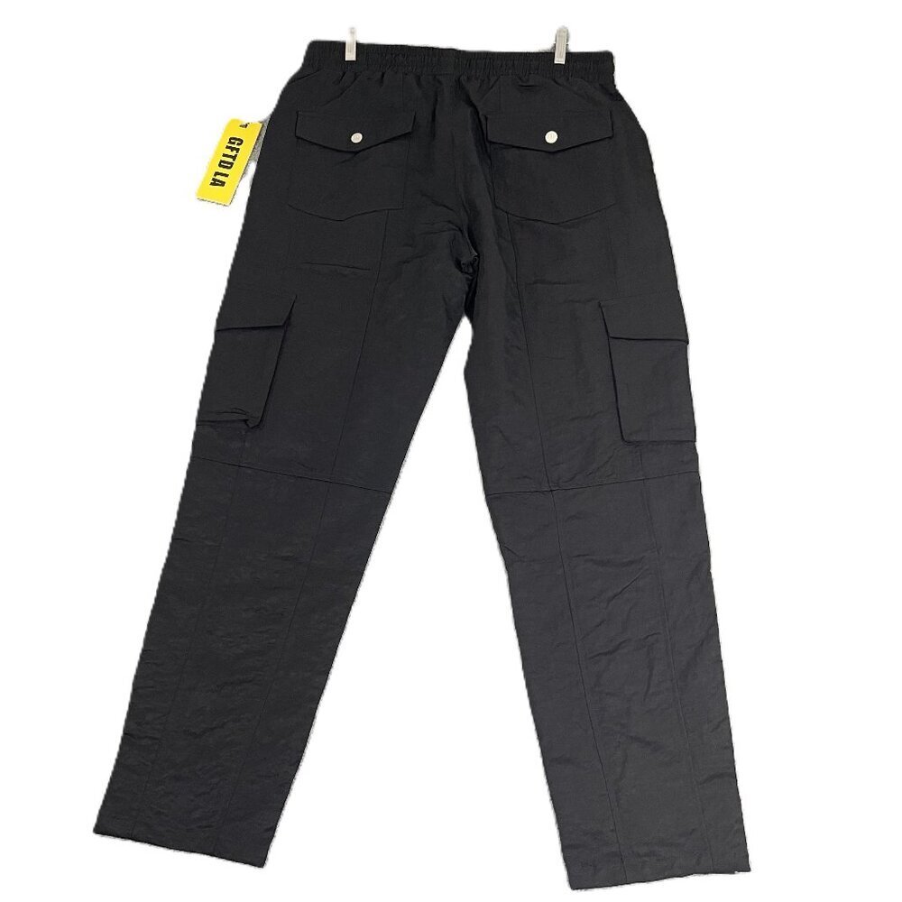 GFTD LA Pants Men 2XL Black Pull On Drawstring Nylon Cargos - Picture 3 of 12